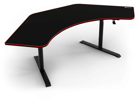 Arozzi Arena Angelo - Bureau Gaming en L avec Surface Mouse-Pad complète, Hauteur réglable 71-81 cm, Gestion des câbles et Support moniteurs. Surface Lavable - Noir