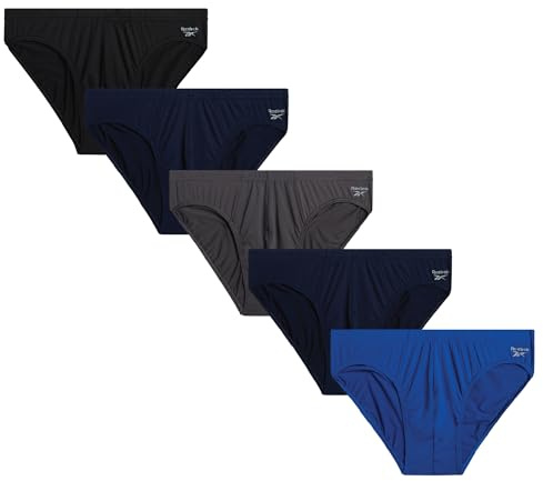 Reebok Mens Underwear Briefs - 5 Pack Quick Dry Soft Stretch Low Rise Briefs for Men - Performance Mens Athletic Underwear, Maritime Blue/Web Blue/Black/Blackened Pearl/Blue, M