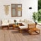 WRJENFSC Gartentisch und Stühle Set Veranda-Möbel-Sets Outdoor-Möbel 12-TLG. Garten-Lounge-Set mit Auflagen Creme Massivholz Akazie Geeignet für Garten, Hinterhof, Rasen, am Pool