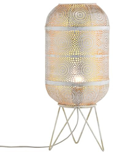 Marrakesch Tischlampe Nachttischlampe 45cm groß | Boho Deko Lampe Stehlampe im Wohnzimmer Schlafzimmer oder Kinderzimmer | Skandinavische Tischleuchte Sankos aus Metall weiß gold E27 Lampenfassung