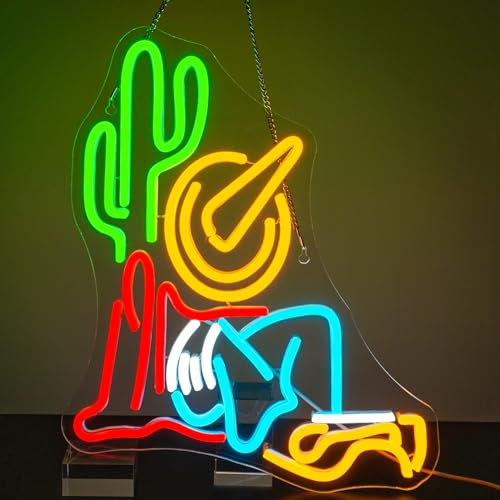 Looklight Cowboy Cactus Enseigne Au Néon Chapeau De Cowboy Enseignes Au Néon À Gradation Enseignes Au Néon Coloré Western Enseignes Lumineuses pour salle de jeux Chambre Bar Panneaux lumineux Cadeau