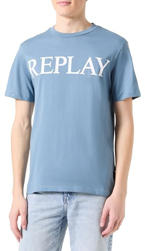 Replay Herren T-Shirt Kurzarm Rundhalsausschnitt, Grigio Medio 388 (Blau), XXXL