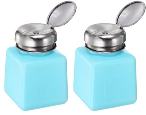 sourcing map 2pcs Solvent Alcohol Dispensers 100ml(3.4oz) Push Down Liquid Dispenser Pump Bottle with Sealing Stainless Steel Lid for Acetone Solution, Blue
