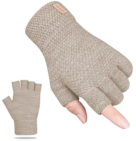 SUTIYO Fingerlose Handschuhe Herren Damen, Kaschmir Strick Handschuhe Warme Ohne Finger, Fingerless Gloves Winterhandschuhe Arbeits Autofahren Radfahren Sport (Beige)