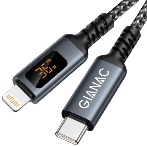 GIANAC USB C auf Lightning Kabel mit LED Display [2M] iPhone Ladekabel 36W Typ C to Lightning Schnellladekabel für iPhone 14,13,12,11,XS, XS Max,XR,X,8,8Plus,7,7Plus,iPad und andere Typ C Geräte