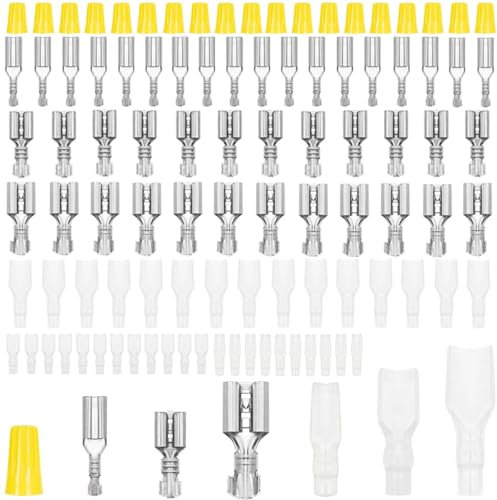 MKBKLLJY 320Pcs Quick Splice 2.8mm 4.8mm 6.3mm Female Wire Spade Connector Wire Crimp Terminal Block with Screw Terminal Insulating Sleeve Assortment Kit for DIY Electrical Wiring Car Audio Speaker
