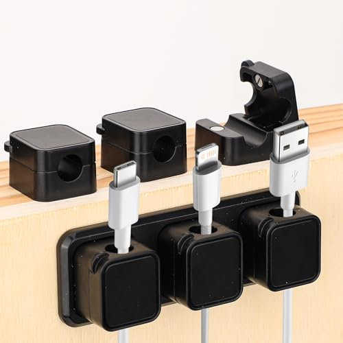 6pcs Magnetic Cable Management Clips, Self Adhesive Cord Holder Wire Keeper Organizer with Magnetic Base Charging Cable Keeper for Phone USB Charger Cable Nightstand Office Home Desk Supplies