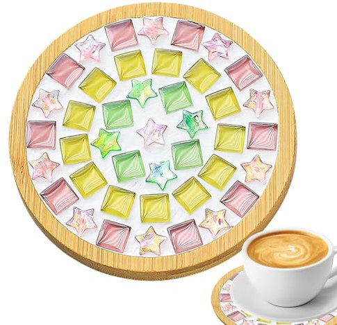 Kit d'artisanat en mosaïque sous-Verres, Kits de mosaïque en Verre pour Adultes - Kits d'artisanat en mosaïque en Bois Dessous de Verre - Kit de Fabrication de Dessous de Verre en mosaïque, pour la