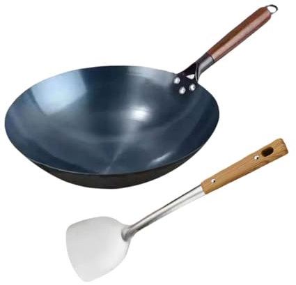 FLCPJGV Wokpfanne, Bratpfanne, manuell, Schmiedeeisenpfanne, zum Kochen, Kochen, Induktionsherd, Gaskochwok, antihaftbeschichtete Bratpfanne, chinesischer Wok, 40cm