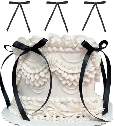 24 Stück Schwarze Schleifen Tortendeko,Tortendeko Geburtstag Schleifen Deko,Schleifenband Kokette Geburtstagsdekoration,für Geburtstagsfeiern Brautpartys Kuchen Deko und Dessert Bow Dekoration