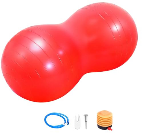 Peanut Ball Therapy with Pump, Sensory Gym Ball for Yoga, Pilates, Core Training & Balance, PVC Exercise Ball for Autism, Posture Fitness Equipment for Kids Children Adults (90x45CM) (Red)