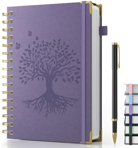 Smarpau A5 Spiral Notebook, 240 Pages Hardcover Lined Journals for Women | 100gsm No Bleed Paper, PU Leather Notepad for Work School Office, 14.5 x 21cm - Purple