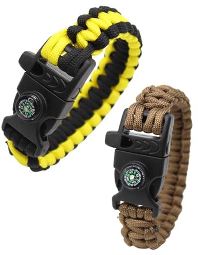 KGDUYC Pulsera de 2 piezas de cuerda de paracaídas trenzada, pulsera de supervivencia al aire libre, pulsera de cuerda de paracaídas multiusos,silbato, brújula(como se muestra en la figura 3)