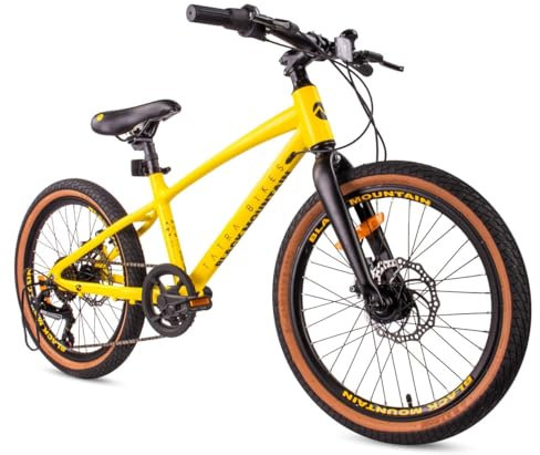 Tatra Bikes Kinderfahhrad 20 Zoll, Fahrrad für Kinder von 5 bis 8 Jahren, Aluminiumrahmen, 6 Kettenschaltungen, Scheibenbremsen, Klingel, Fußstütze, Reflektoren (Gelb)