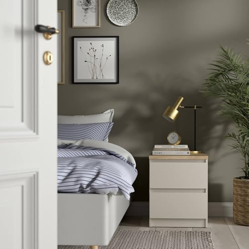 Dmora - Nachttisch Patrica, niedrige Kommode mit 2 Schubladen, eleganter und funktionaler Nachttisch, 40x50 h50 cm, Beige