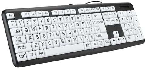 Ältere Tastatur, 104 Tasten QWERTY Layout Tastatur Black Low USB Kabel -Old People Keyboard Large Schriftart Standard in Voller Größe in Voller Größe für EIN 1,35 -m -Kabel mit (Black)