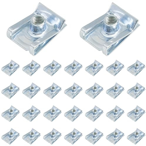 30 PCS M6 U-Type Nut Clamps – Clip-On Nuts for Automotive and Mechanical Use (White Zinc)