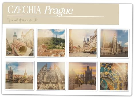 A5 Aufkleberbogen Prag Vinyl Aufkleber – Tschechien Tschechien Tschechien Kultur Vintage Fotos Stadt Reise Urlaub Ästhetik Scrapbook #83110