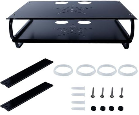 Orivin Étagère murale à 2 niveaux pour boîtier TV, projecteur, décodeur câble, lecteur DVD, boîtier multimédia et console de jeu, noire