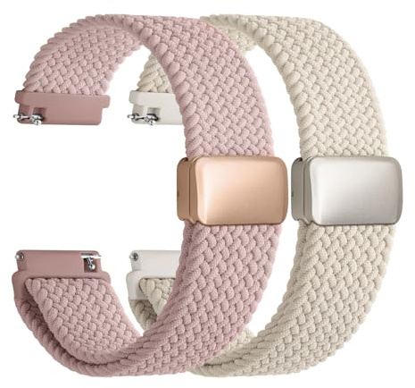 Uhrenarmband 20mm Nylon für Garmin Vivoactive 6/5/3/Venu 2 Plus/Sq | Armband mit Magnetverschluss für Samsung Galaxy Watch 3 41mm, 2er Set, geflochten, Damen & Herren