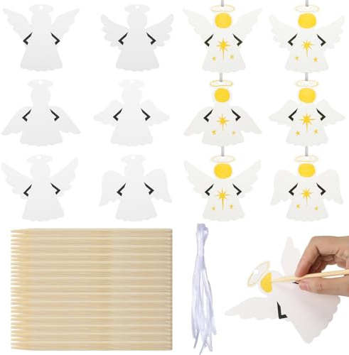 Woanger 60 Stück Weihnachtsengel Papier Handwerk DIY Engel Kratzpapier Karte Bastelsets Bulk Machen Sie Ihre eigenen Winter Xmas hängende Ornamente Rubbelkunst für Weihnachtsbaumdekorationen