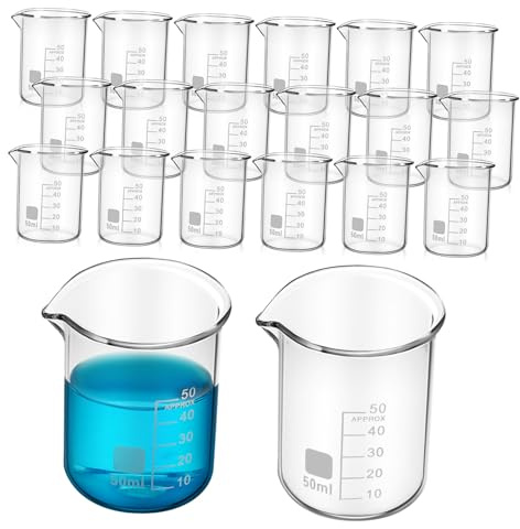 DECOMELODY 20 Piezas Vasos de Precipitados de Vidrio Graduados sin Asa con Vertedor Resistentes Alta Temperatura para y Cocina