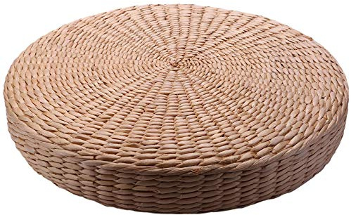 Janasiba 40 cm Coussin rond en paille tressée à la main Coussin sol chaise yoga tapis