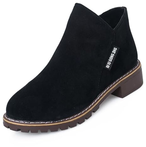 GHTRHSB Stivaletti da donna in pelle con tacco basso slouchy stivaletti autunno casual comodo moda scarpe scamosciate con cerniera laterale, Nero , 36.5 EU