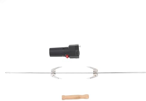 SIXRUN Kit Grill Girarrosto Senza Fili Alimentato a Batteria, Barbecue Portatile Automatico per Campeggio All'aperto, Ferro, Legno Cromato, per L'uso Sempre e Ovunque