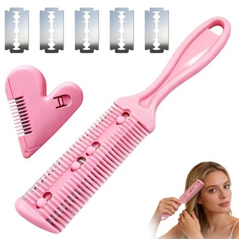 EUYKQNOI 2 coupe fourche cheveux tondeuse à cheveux onduleur cheveux double face avec 5 lames de rechange, peigne de coupe pour cheveux pour adultes et enfants
