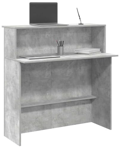 XHNIFBN Empfangstheke Betongrau 100x50x103,5 cm Holzwerkstoff Bürotisch mit Tresen & Regal für Nahtlose Interaktion, Modernes Design, Langlebig für Büro Hotel Klinik Salon