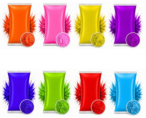100 g di sacchetto di polvere colorata Holi Gulal, solubile in acqua, naturale, polvere arcobaleno per festival, servizi fotografici, rangoli, fotografia canina, polvere colorata (MIX 8_100g)