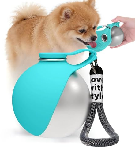 Stainless Steel Dog Water Bottle for Walking 285ml, 2-in-1 Portable Dog Water Bottle with Foldable Silicone Bowl, Feeding & Watering Supplies for Dogs, Dog Bottle for Walks and Travel (Blue-A)