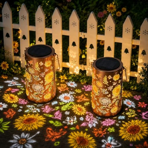 Kizozo Bunte Sonnenblumen Solarlampen für Außen Hängend 2 Stück, Solarlaterne für Außen, Gartendeko für draußen Wetterfest, IP65 Wasserdicht, Solarleuchten Gartendeko für Balkon Terrasse Tisch Rasen