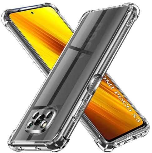 Techsuit für Xiaomi Poco X3, NFC, Pro Hülle mit Soft Touch, Luftkissen Ecken, Kabelloses Laden Kompatibel, Erhöhte Kanten, Nicht Vergilbendes Material, Shockproof Clear Silicone Series, Transparent