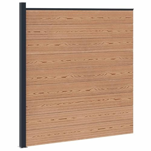 Owoxanthellate Zaunelement WPC und Aluminium Braun - Moderner Sichtschutzzaun 175x186 cm für Garten und Terrasse - Windschutz und Trennwand Bausatz mit Pfosten und Dual-Design