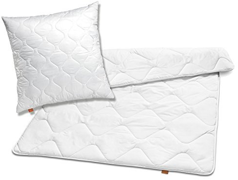 sleepling 192806 Bettwaren Set | Kopfkissen 80 x 80 cm + Ganzjahresbettdecke 155 x 220 cm | medium Bettdecke | Mikrofaser Decke | Ökotex | Wärmeklassengarantie | Made in EU, weiß