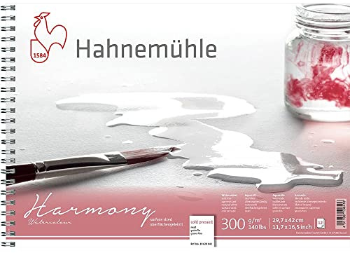 Hahnemuhle 10628043 Harmony Watercolour Spiral Pad, 300gsm, A3 Size, Pack of 5