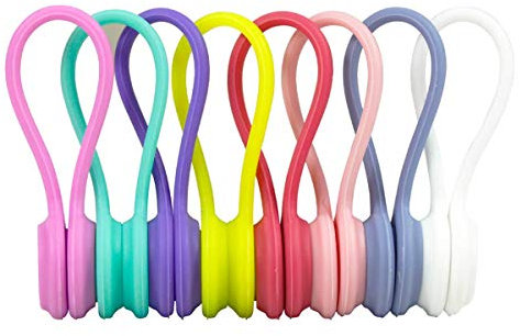 Kabelclip Magnetisch, Magnetkabelklemmen Packung mit 8 Stück Wiederverwendbare Kabelbinder Verstellbare Gurtzugschnur Management Gummi Torsions Krawatten Für Kopfhörer USB Kabel