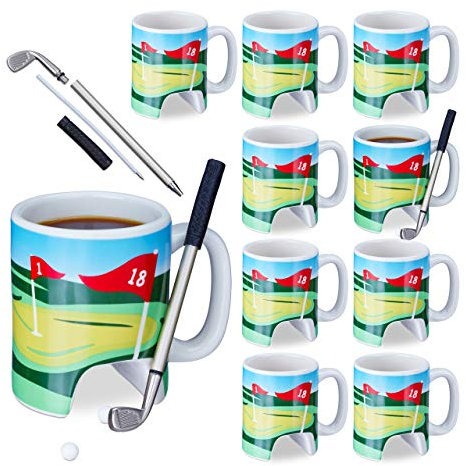 Relaxdays Tasse de golf avec raquette et stylo à bille avec 2 balles de golf - Multicolore