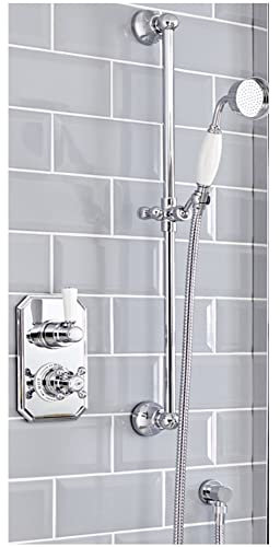 Milano Elizabeth Traditional Thermostatic Mixer Valve Riser Rail Hand Shower Kit - Chrome