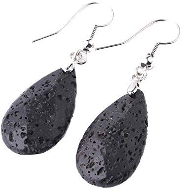 Purmy Lava Rock Frauen Baumeln Ohrringe,Wassertropfen Rhombusschneiden Chakra Ohrringe zum Ihr
