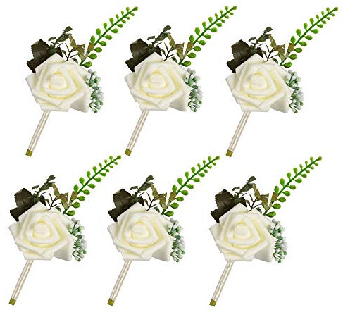 Famibay Rosas Ansteckblume Hochzeitsanstecker Blumen weiß Künstliche Boutonniere Bräutigam Braut (Weiß)