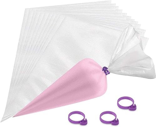Naiocase sac a Poche USA e Getta, 100 Pezzi saccapoche Professionale Grandi per Decorazione pasticceriam, Spessore 80 ¦Ìm, 16 inch (con 3 Cinturini per Sigillatura a Tenuta)
