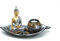 Buddha Set mit Blattschale Teelichthalter Dekofigur inklusive Deko-Steinen zur Meditation