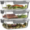 Superior Glass Food Storage Containers (Set of 3) Airtight BPA-Free Hinged Locking Lids - 100% Leakproof Glass Meal Prep Food Containers with Lids - Freezer to Oven Safe Takeaway Lunch Boxes - 1040ml