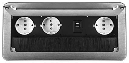 Einbausteckdose 2-4-fach & 2 Farben auswählbar Tischsteckdose Bodensteckdose (3x 230V + 1x Ethernet, silber)