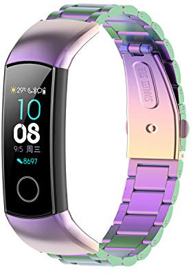 Yikamosi Compatible with Huawei Honor Band 4/Band 5,Stainless Steel Metal Quick Fit Replacement Smart Watch Bracelet Strap Bands for Huawei Honor Band 4(CRS-B19)/Band 5(CRS-B19S)(Colorful)