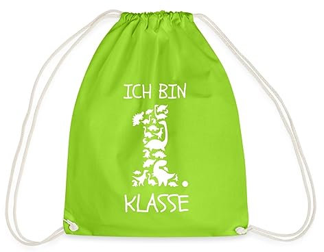Spreadshirt Ich Bin Erste Klasse Dinosaurier Einschulung Geschenk 1. Klasse Turnbeutel, One size, Neongrün