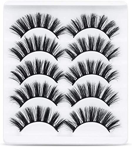 URAQT Falsche Wimpern, 5 Paare 3D Künstliche Wimpern, Natürliche Lange Wimpern Set, Dicke 3d Lashes Wiederverwendbar, Schwarz (3D-47)